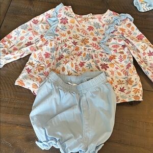 Stitchy fish Floral Long Sleeve Top and Blue Shorts Set